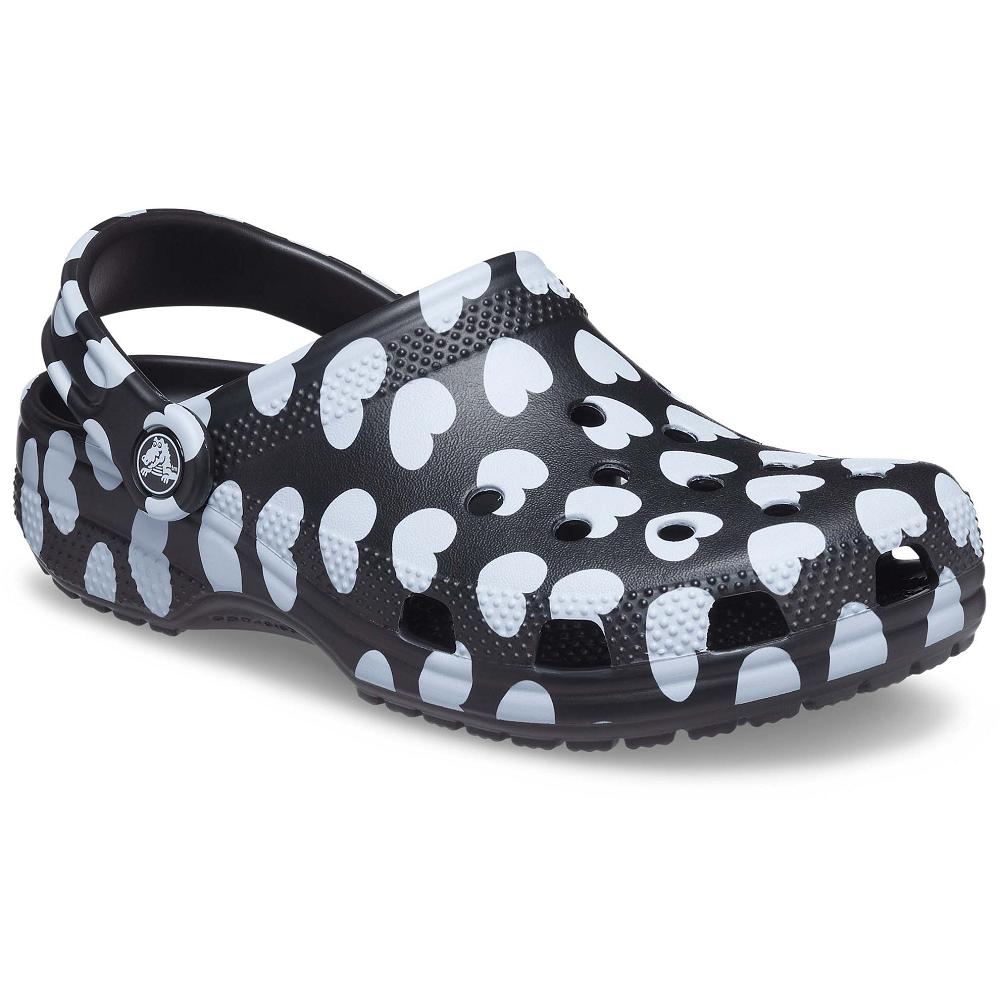 Sabots Crocs Classiche Heart Print Homme Noir Blanche | France 0801XYUF